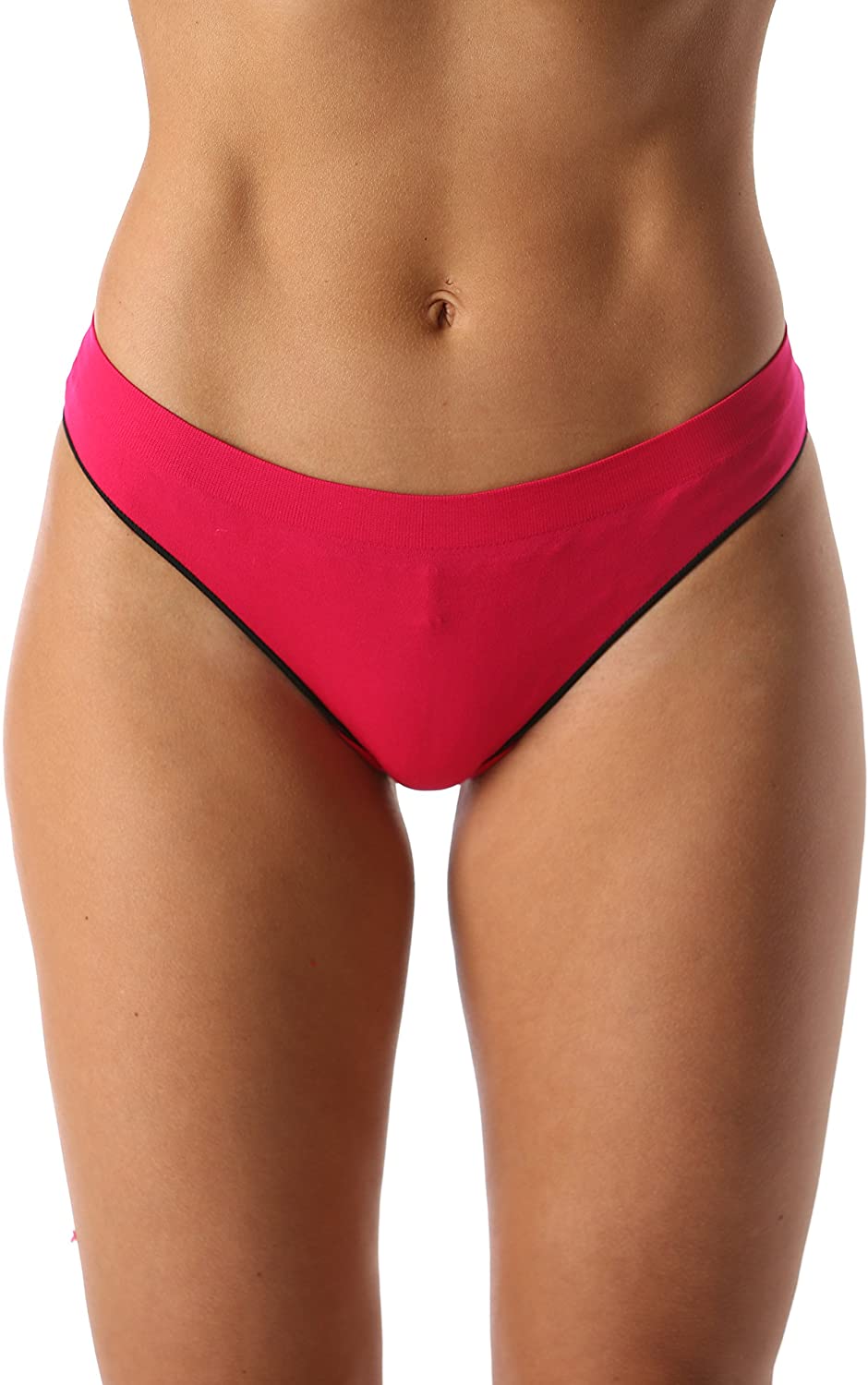 Price:$19.99 Just Intimates Seamless Bikini Panties with Color Trim Solids & Stripes (6 Pack) at Amazon Women’s Clothing store