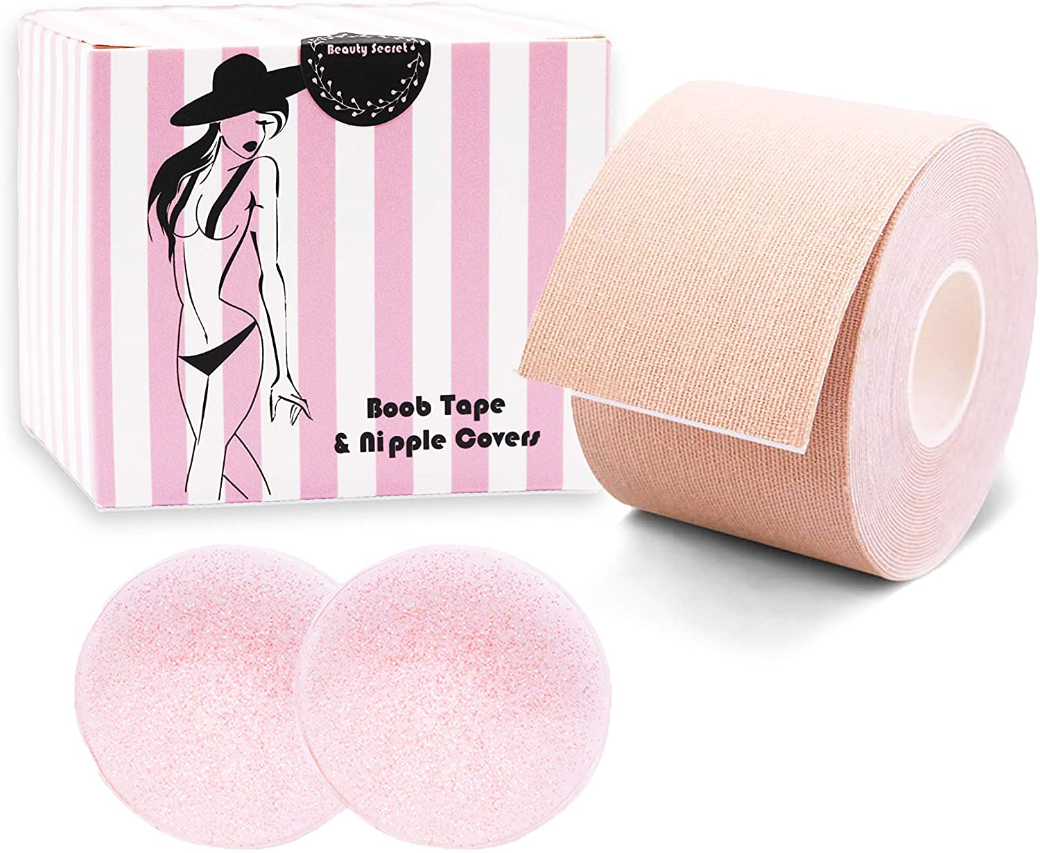 Price:$7.99 Boob Tape, Breast Lift Tape, Invisible Bra Tape, Sexy Backless Strapless at Amazon Women’s Clothing store