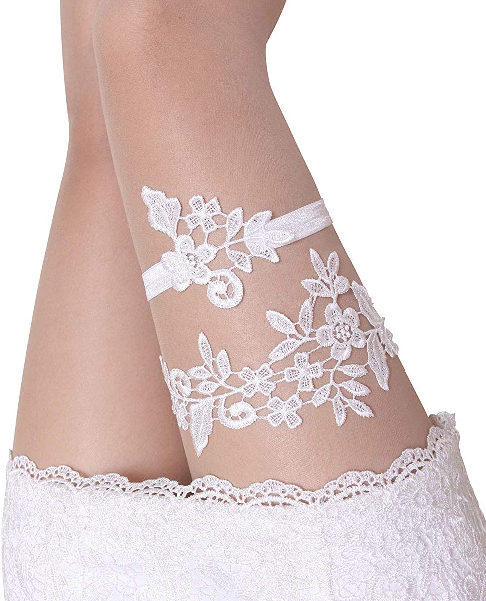 Price:$9.98    Wedding Garters for Bride Bridal Lace Garter Set for Women Plus Size (White)  Clothing