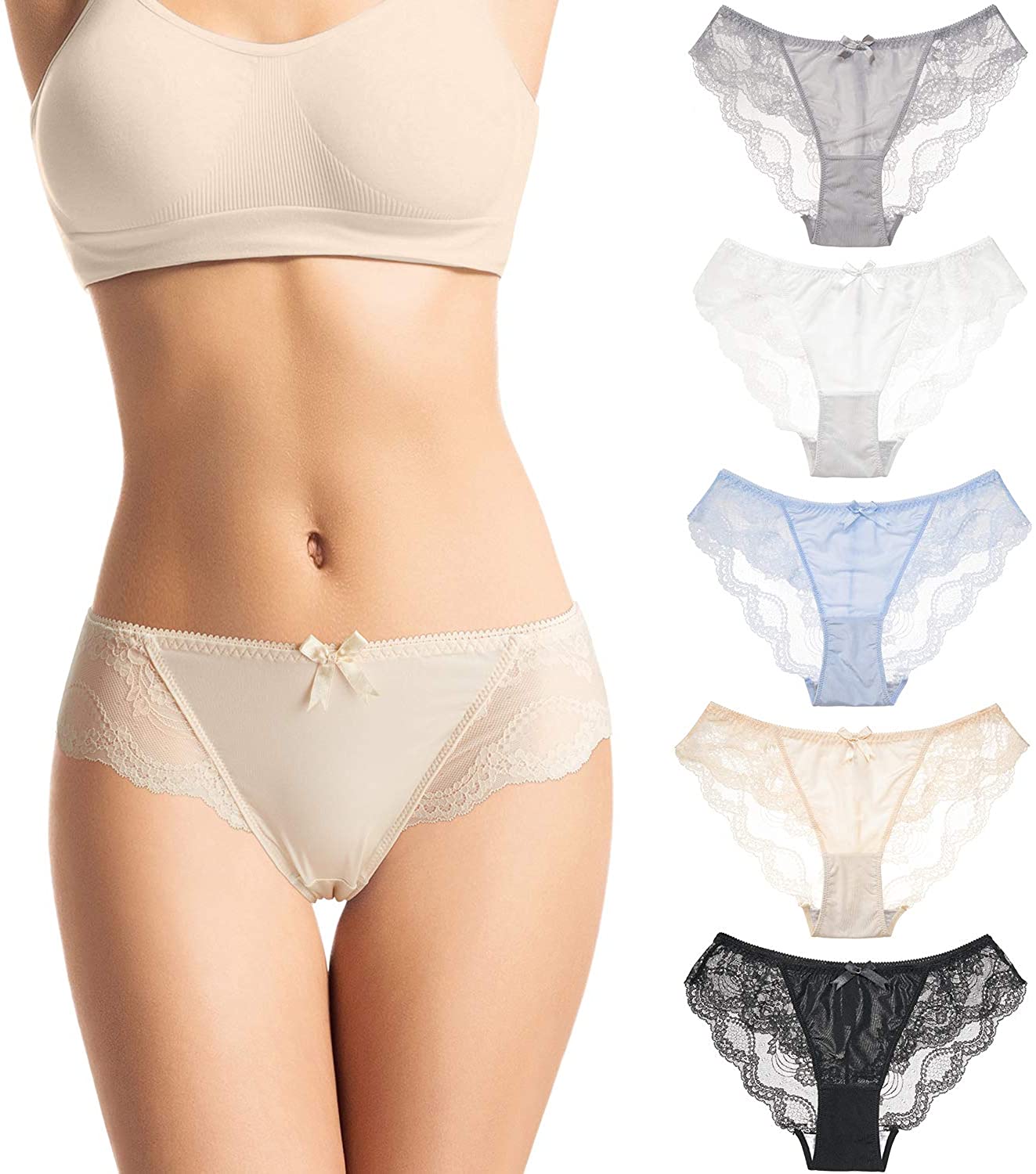 Price:$18.99 FROLADA Women's Underwear Lace Sexy Bikini Panties Low Waist Soft Seamless Ladies Panty 5 Pack at Amazon Women’s Clothing store