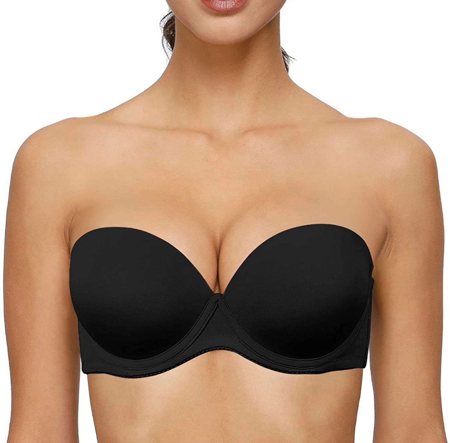 Price:$15.00 Dirie Women's Push Up Strapless Bra Thick Padded Convertible Underwired Cotour Smooth T-Shirt Bras at Amazon Women’s Clothing store