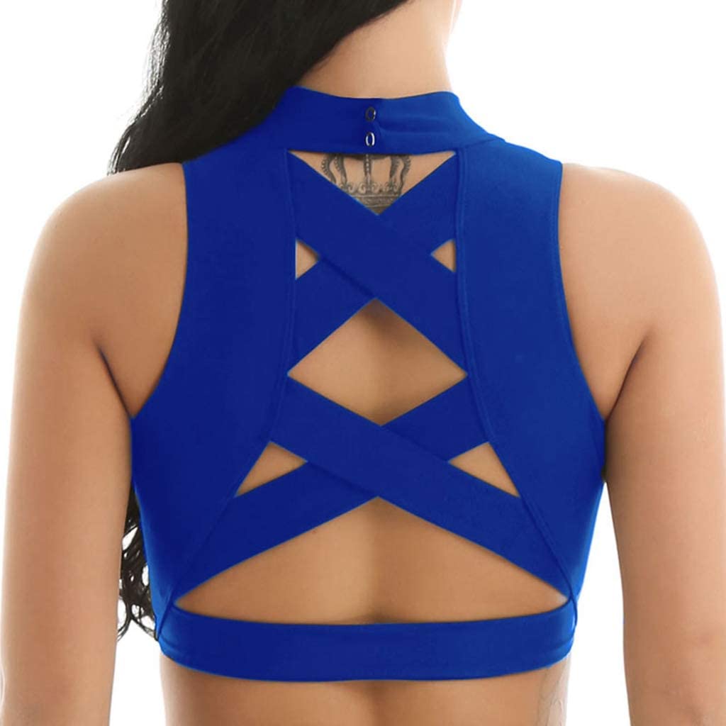Price:$14.45 dPois Women Girls Sleeveless Mock Neck Criss Cross Back Sports Bra Crop Tank Top at Amazon Women’s Clothing store