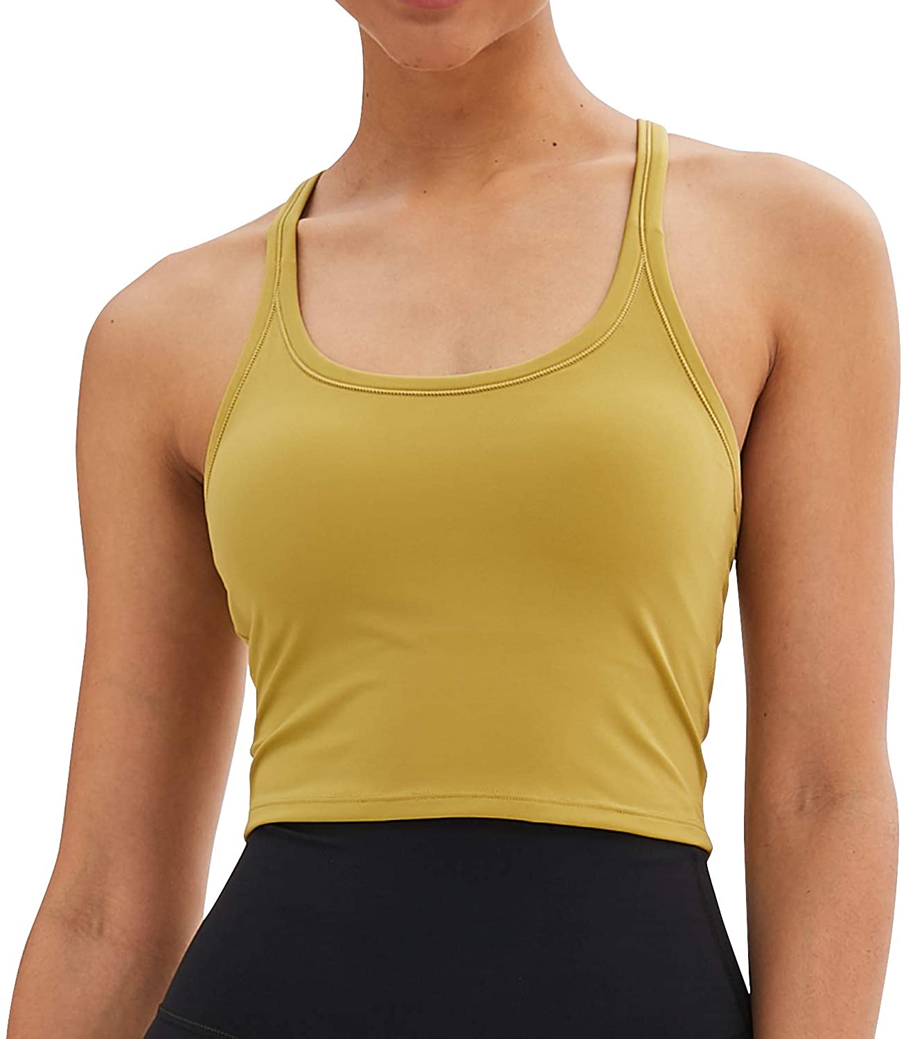 Price:$17.98 Womens Longline Sports Bra Padded Workout Running Fitness Gym Yoga Racerback Crop Top Tank with Built in Bra at Amazon Women’s Clothing store
