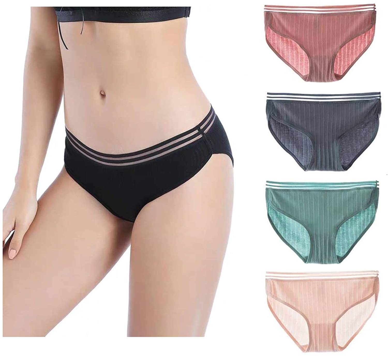 Price:$11.99 Underwear for Women Cotton Seamless Panties Thongs Lace Briefs for Ladies G-String 4 Pack at Amazon Women’s Clothing store