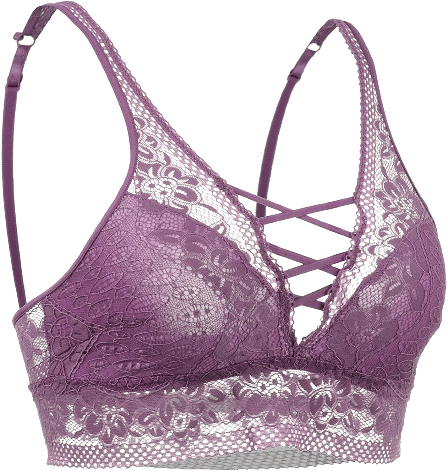Price:$8.29 DOUBLDO Womens Solid Sexy Lightweight Sheer Floral Lace Bralette Top at Amazon Women’s Clothing store