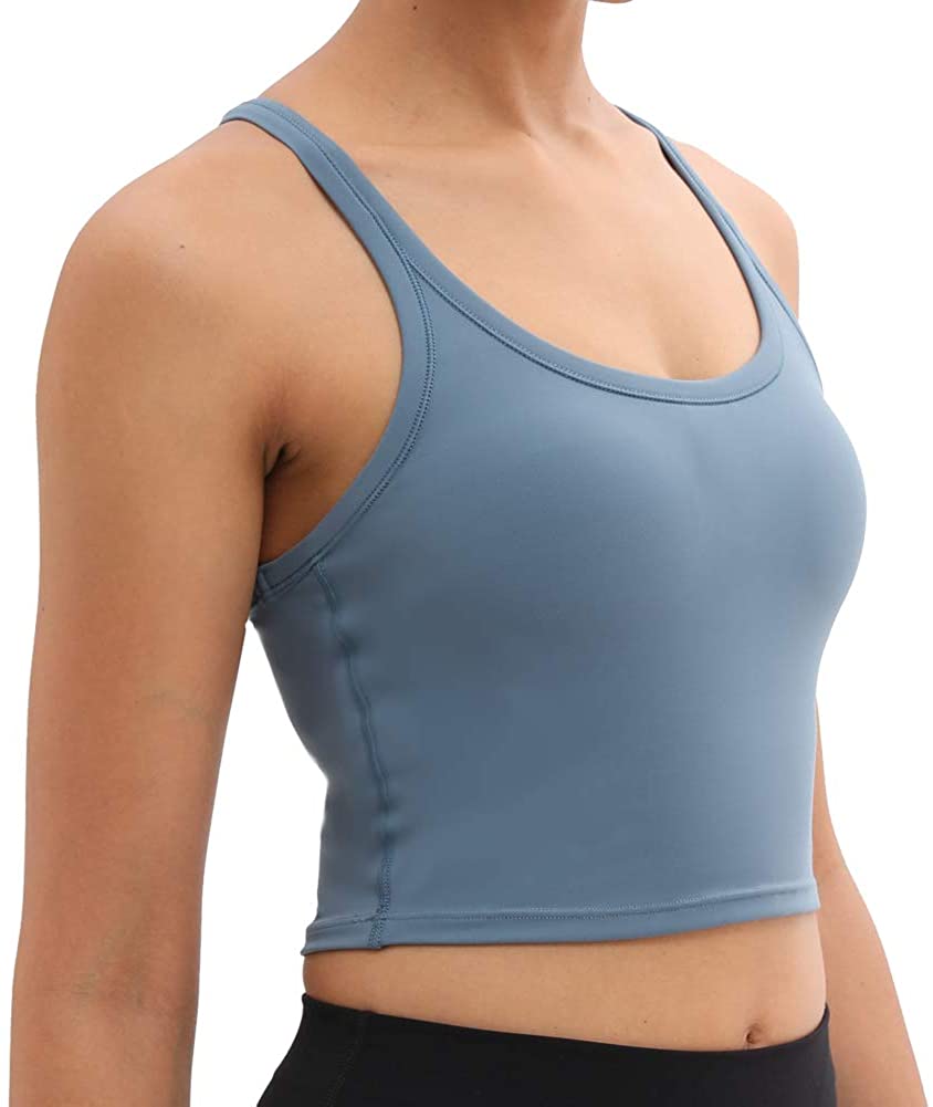 Price:$13.99 REKITA Women Racerback Tank Tops with Removable Pads Yoga Sports Bra Workout Crop Top at Amazon Women’s Clothing store