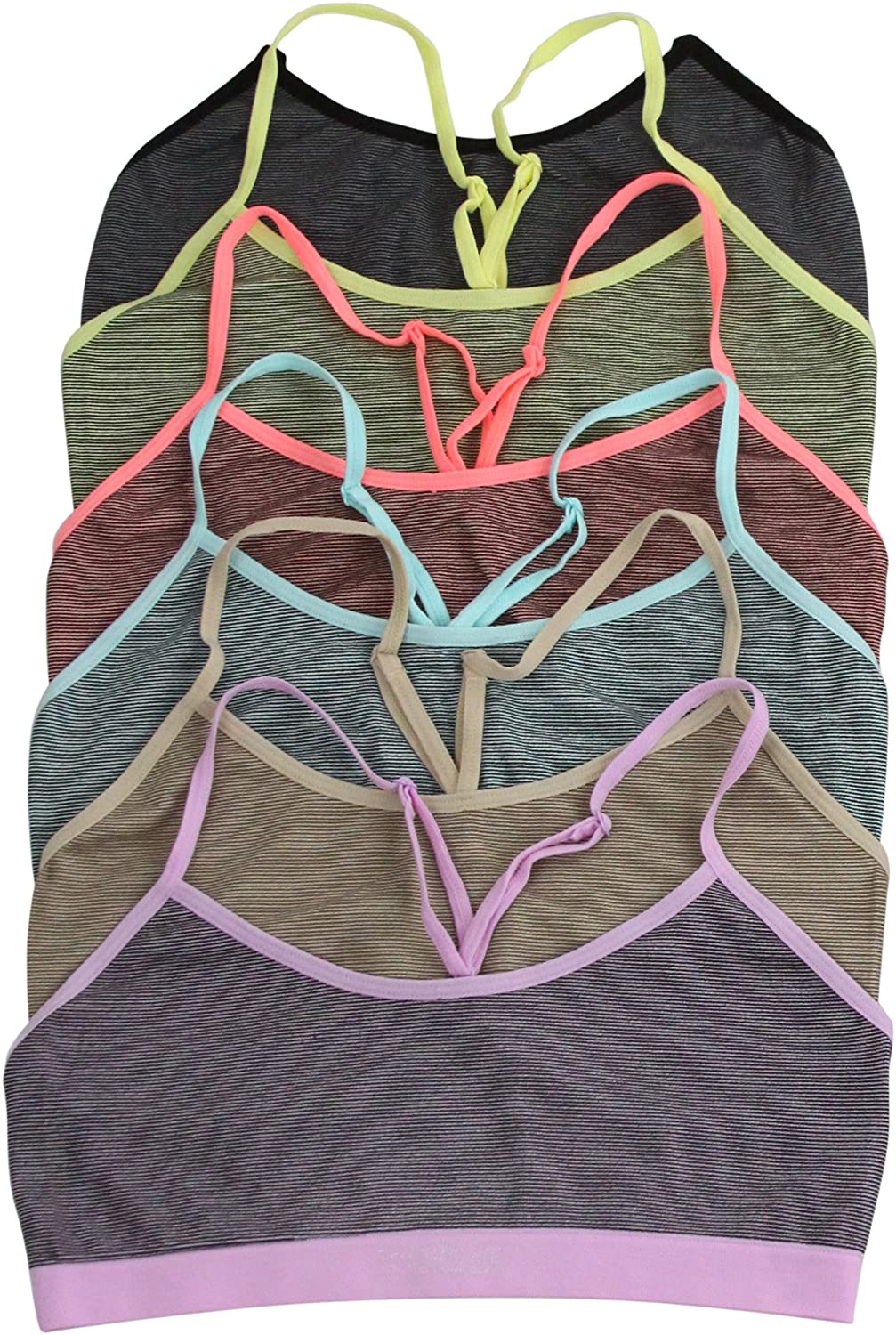 Price:$15.95 ToBeInStyle Women's Pack of 6 I Heart Milan Striped Bra - One Size at Amazon Women’s Clothing store