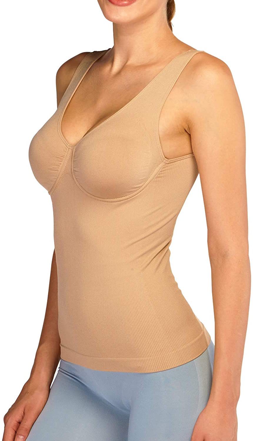 Price:$12.48 Beilini Women's Tummy Control Shapewear Tank Tops Seamless Body Shaper Compression Top with Underwire Molded Cups at Amazon Women’s Clothing store