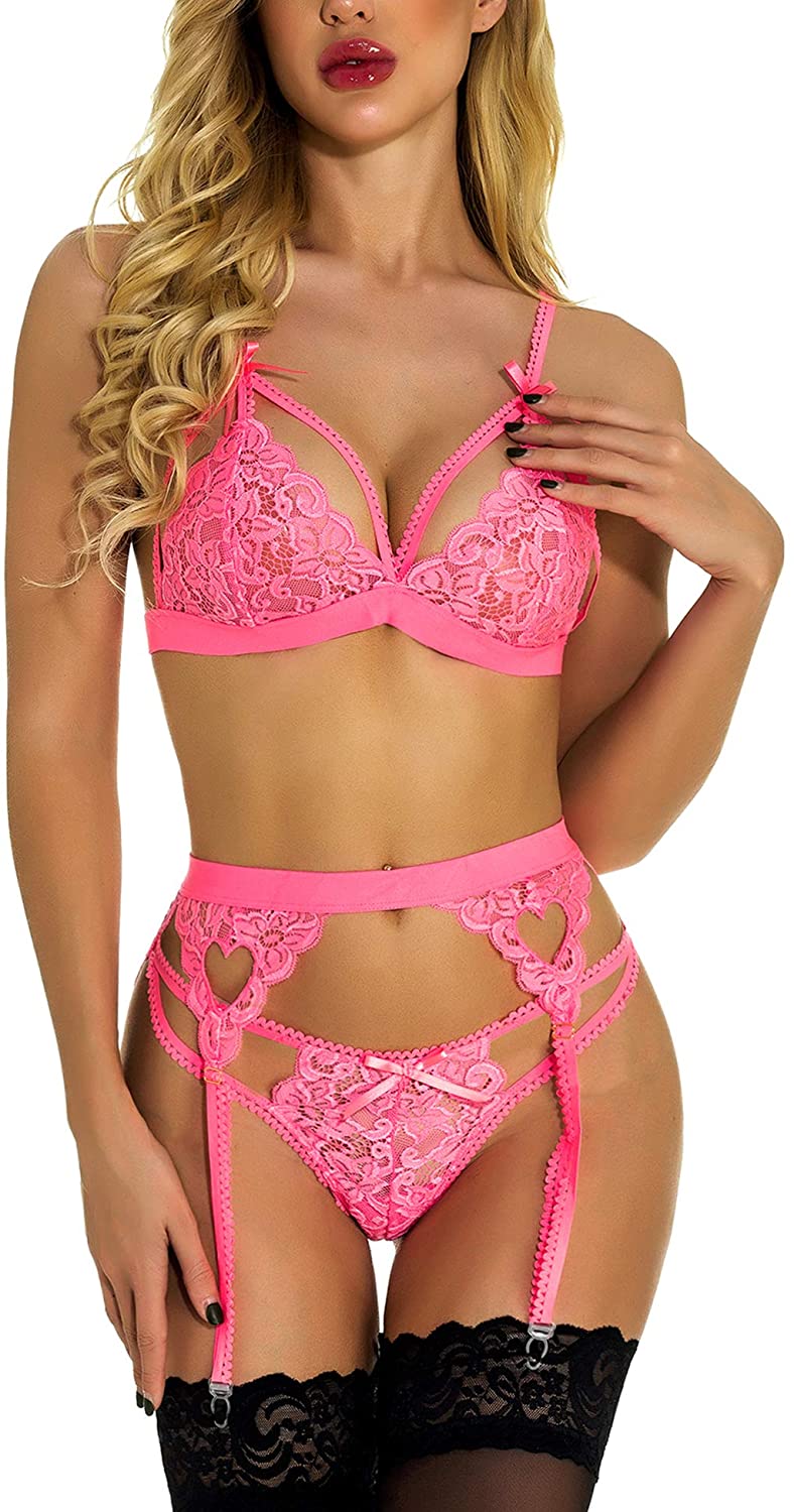 Price:$21.99 RSLOVE Sexy Lingerie Women Lingerie Sets with Garter Belt 3 Piece Lace Teddy Babydoll Bodysuit Pink XL at Amazon Women’s Clothing store