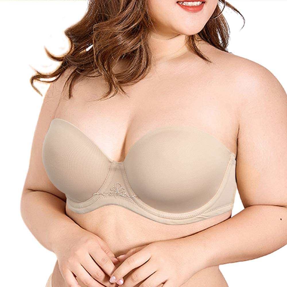 Price:$10.99 Vogue's Secret Women's Strapless Full Figure Plus Size Bra Underwire Multiway Bras with Clear Straps at Amazon Women’s Clothing store