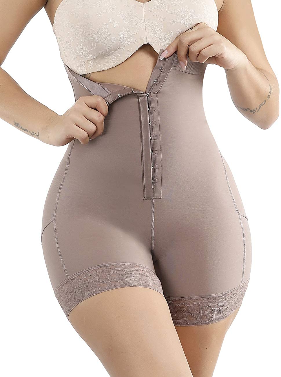Price:$18.99 Sweetlover Women Shapewear Shaper Body Shaper Slimming Bodysuit Waistline with Long Leg Lace Hem Plus Size S-6XL at Amazon Women’s Clothing store