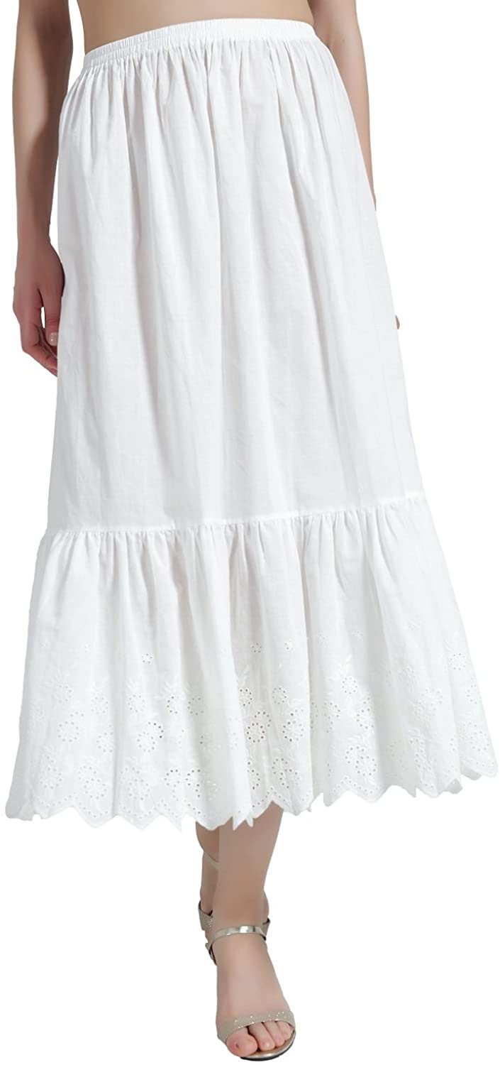 Price:$21.99 BEAUTELICATE Half Slip Skirt Extender 100% Cotton Vintage Underskirt with Lace Embroidery Ivory Size S M L at Amazon Women’s Clothing store