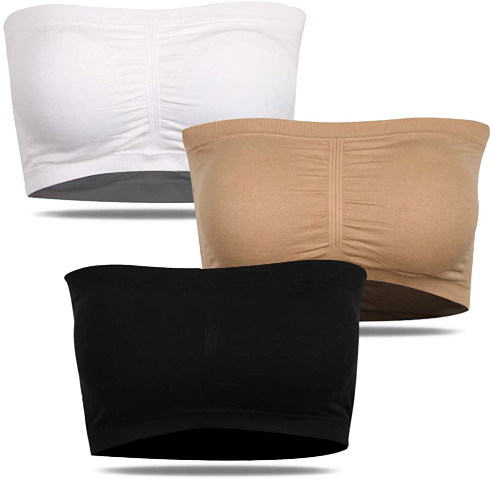 Price:$8.49 SHETOP Women's Strapless Bandeau Bra, Basic Wire-Free Padded Seamless Tube Top Brarette Sports Bra 1/2/3 Pack at Amazon Women’s Clothing store