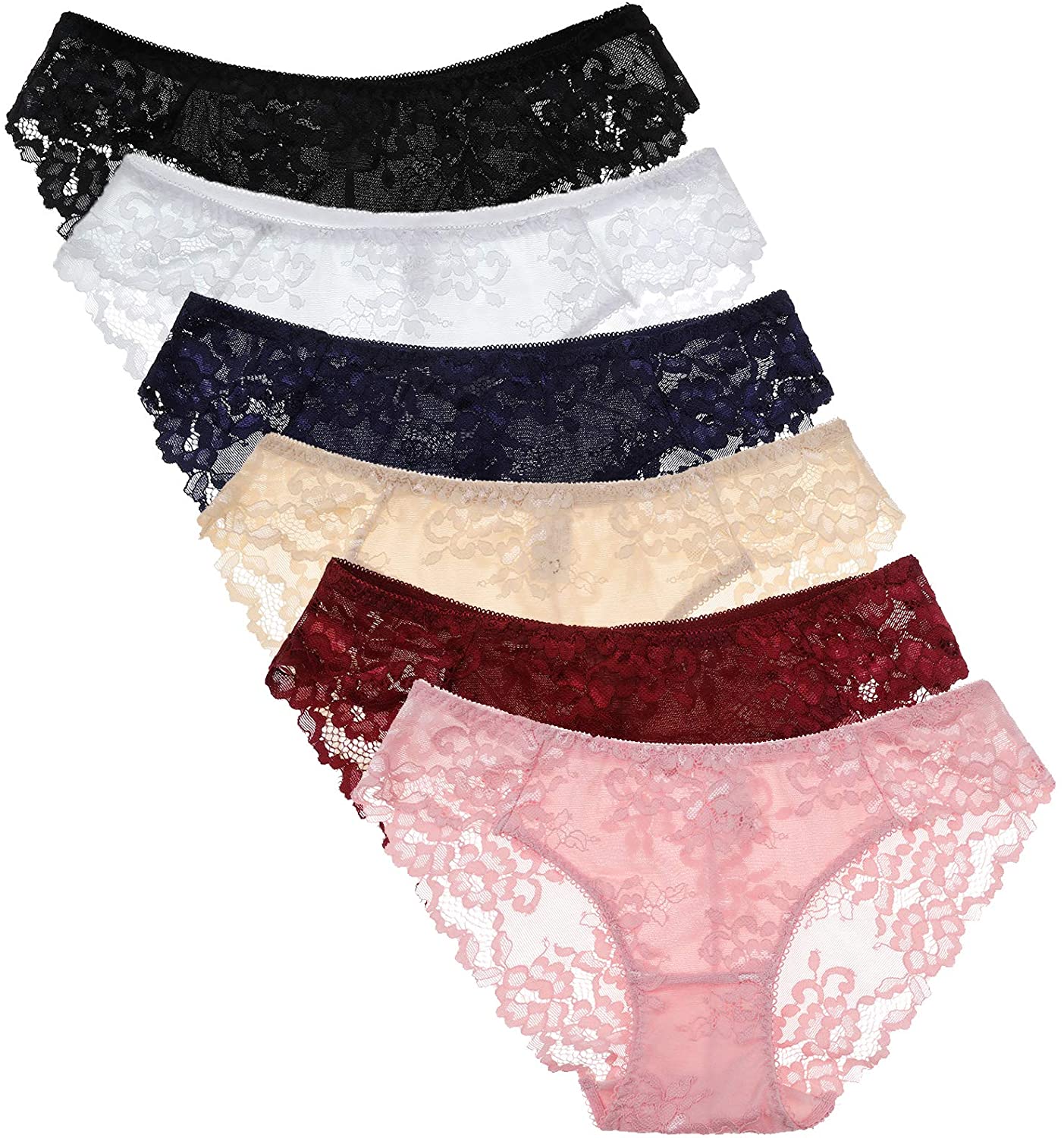 Price:$23.99 BIONEK Women's Sexy Lace Panties Full Lace Bikini Cheeky Underwear Hipster Lingeire Low Rise Full Coverage Pack of 6 at Amazon Women’s Clothing store