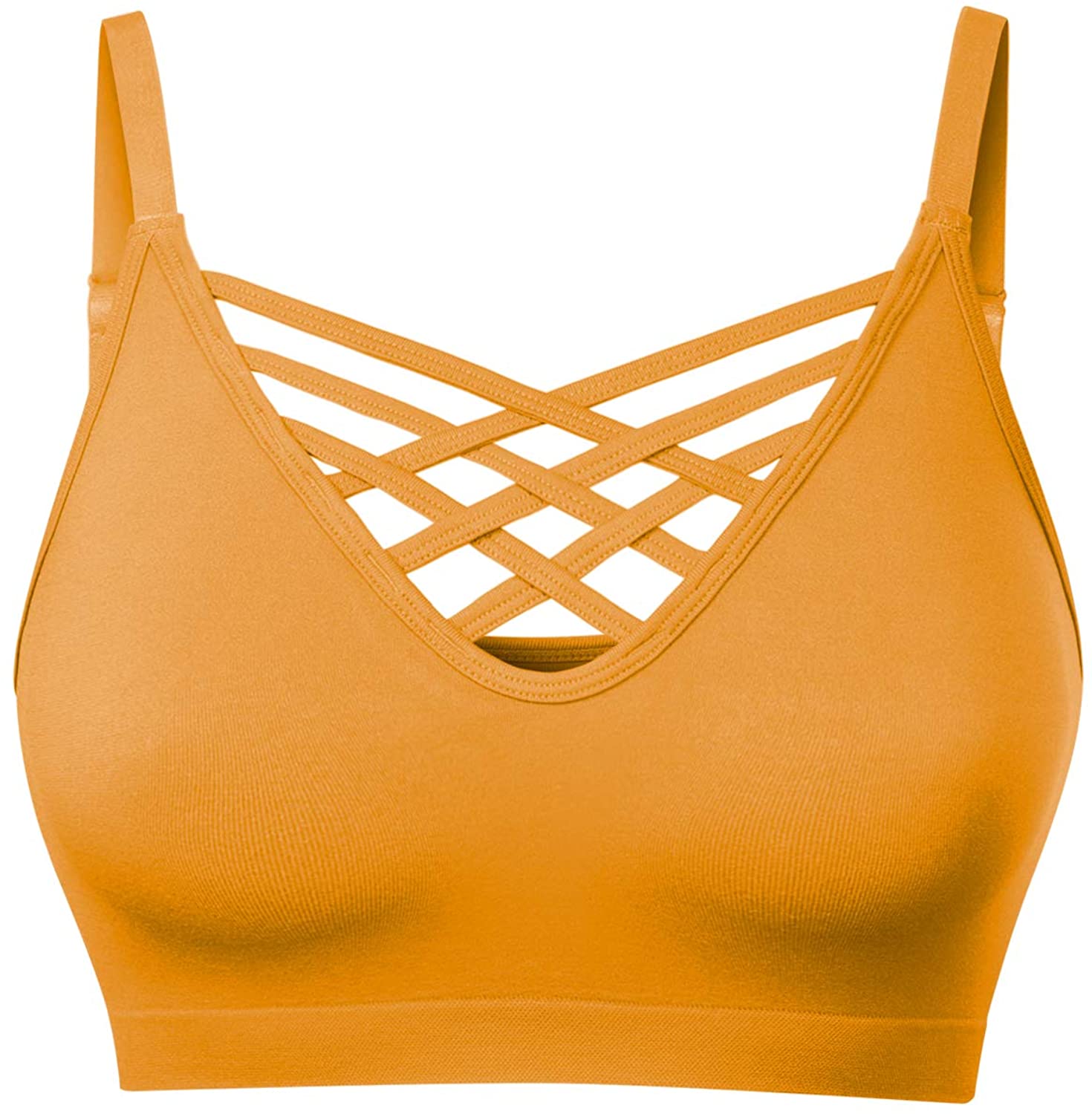 Price:$7.00 MixMatchy Women's Soft Seamless Triple Criss-Cross Front Adjustable Strap Bralette Sport Bra at Amazon Women’s Clothing store