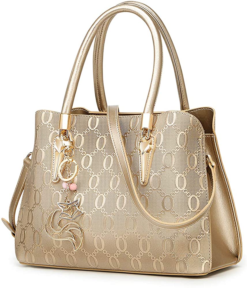 Price:$85.59    FOXER Women Leather Handbag Purse Top Handle Tote Embossing Process of Printing Shoulder Bag (Golden)  Clothing