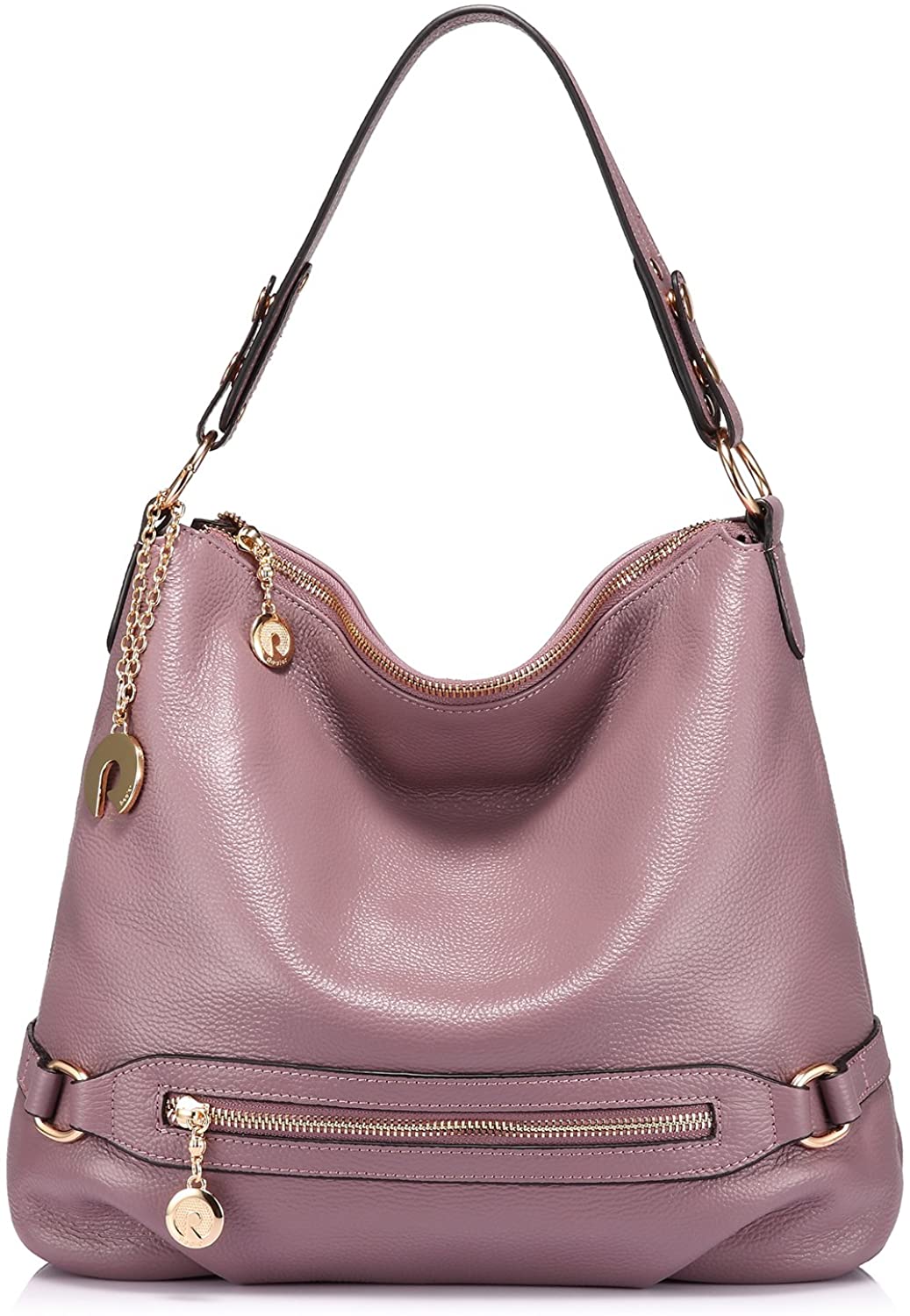 Price:$53.90 Genuine Leather Handbags for Women Large Designer Ladies Shoulder Bag Bucket Style [Pale Pinkish Purple ]  Handbags   