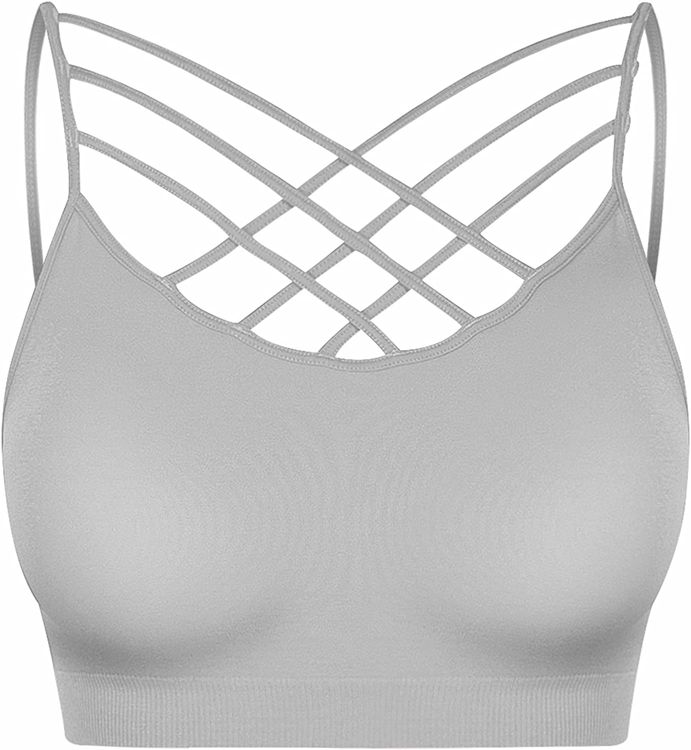 Price:$6.99 Re.Born Womens Crisscross Strappy Sexy Caged Bra Bralette Lightweight Seamless Yoga Crop Top NO PAD S-3XL 1/2/3/4sets at Amazon Women’s Clothing store