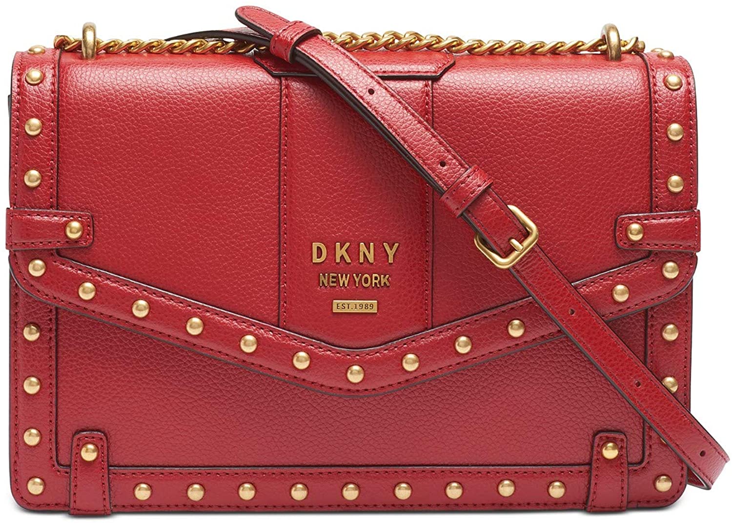 Price:$208.00 DKNY Women's Whitney Studded Red Leather Shoulder Bag  Handbags   