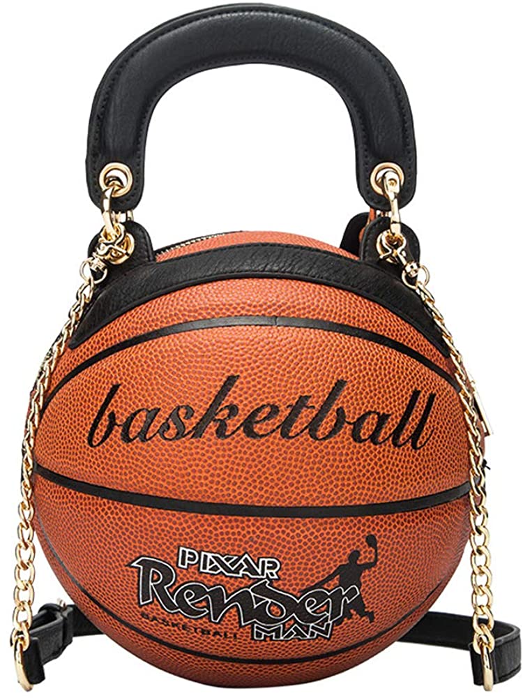 Price:$42.99 Basketball Shaped Round Shoulder Bag handbag Messenger Crossbody bag Chain Diagonal Pack Bag for Women Girls  Handbags   