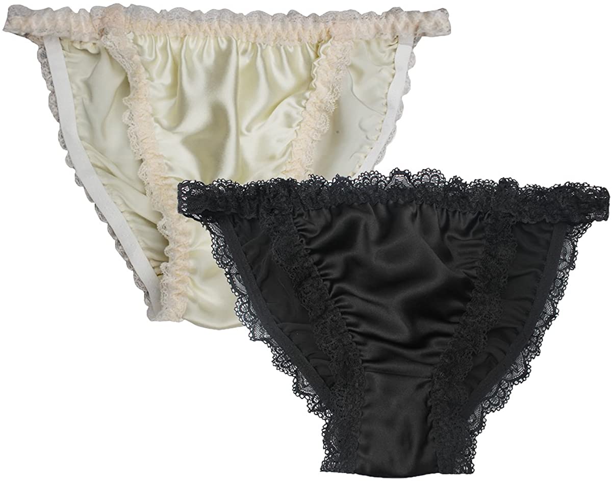 Price:$17.99    LingDooo 2Pairs Women Silk String Bikini Thong Lace Sexy Underwear Panties Briefs Soft Touch Stretch Waist Size  Clothing