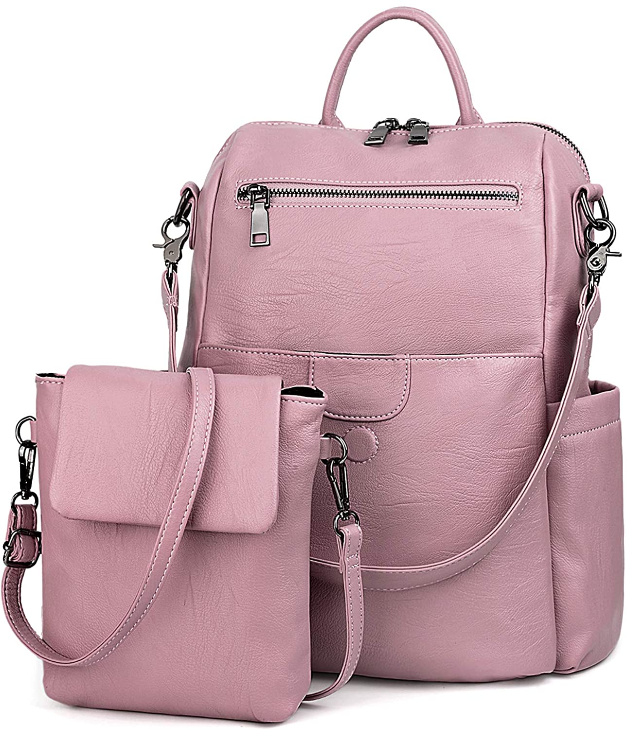 Price:$39.99    UTO Women Backpack Purse PU Washed Leather Ladies Rucksack Detachable Crossbody Shoulder Bag Light Purple  Clothing