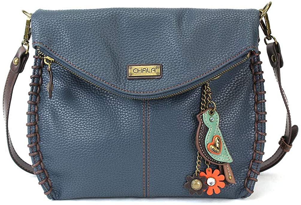 Price:$55.50 Chala Charming Crossbody Bag Shoulder Handbag With Flap Top and Zipper Navy - Mini Bird  Handbags   