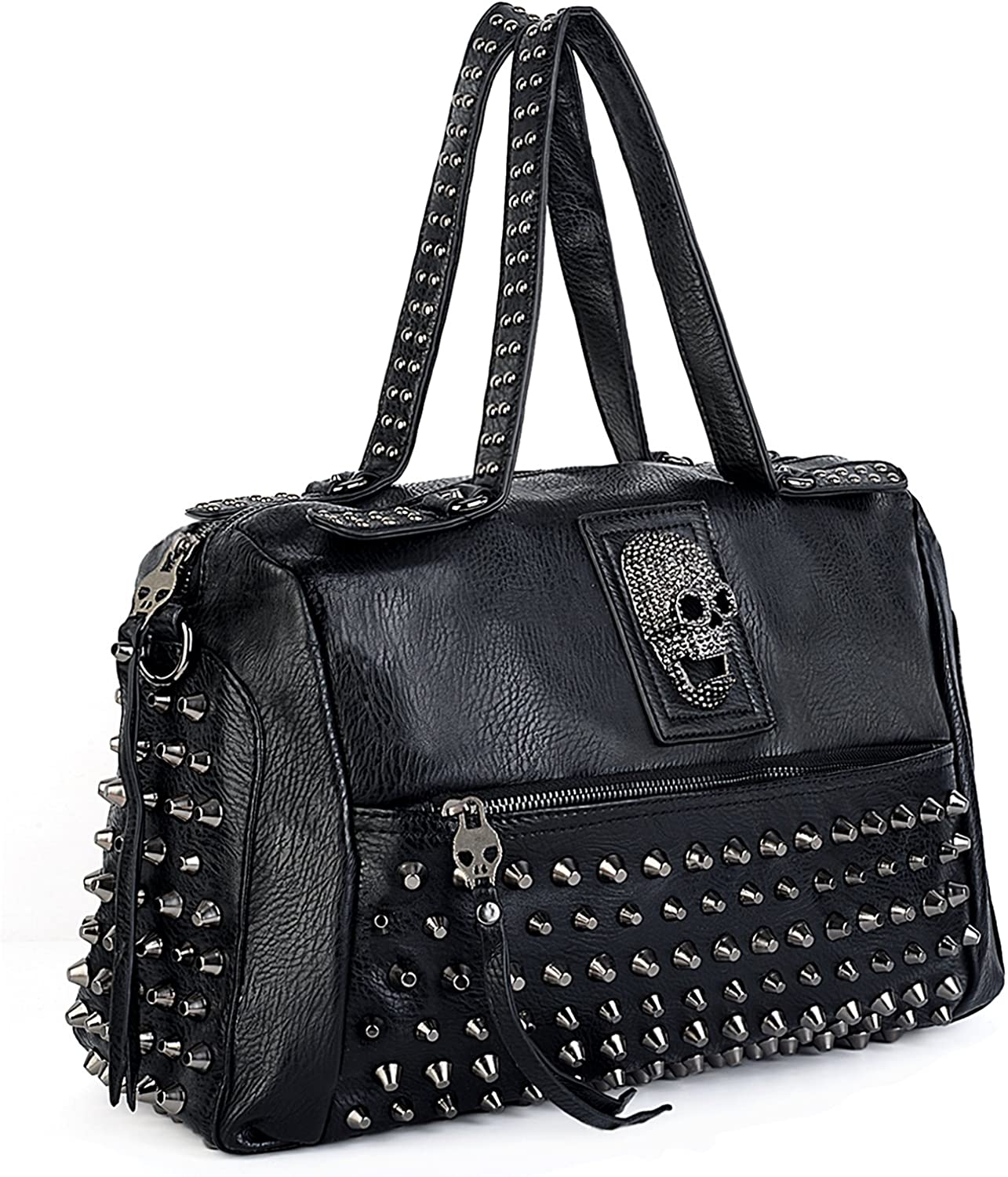 Price:$39.99    UTO Women Skull Tote Bag Rivet Studded Handbag PU Leather Purse Shoulder Bags 385C  Clothing