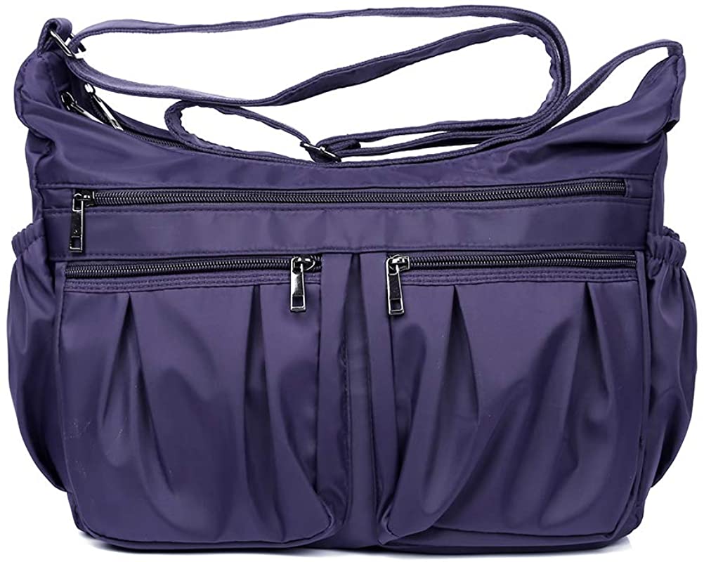 Price:$23.99    Nylon Crossbody Bags for Women Multi Pocket Shoulder Bag Waterproof Travel Purses and Handbags (Purple-Large-RFID BLOCKING)  Clothing