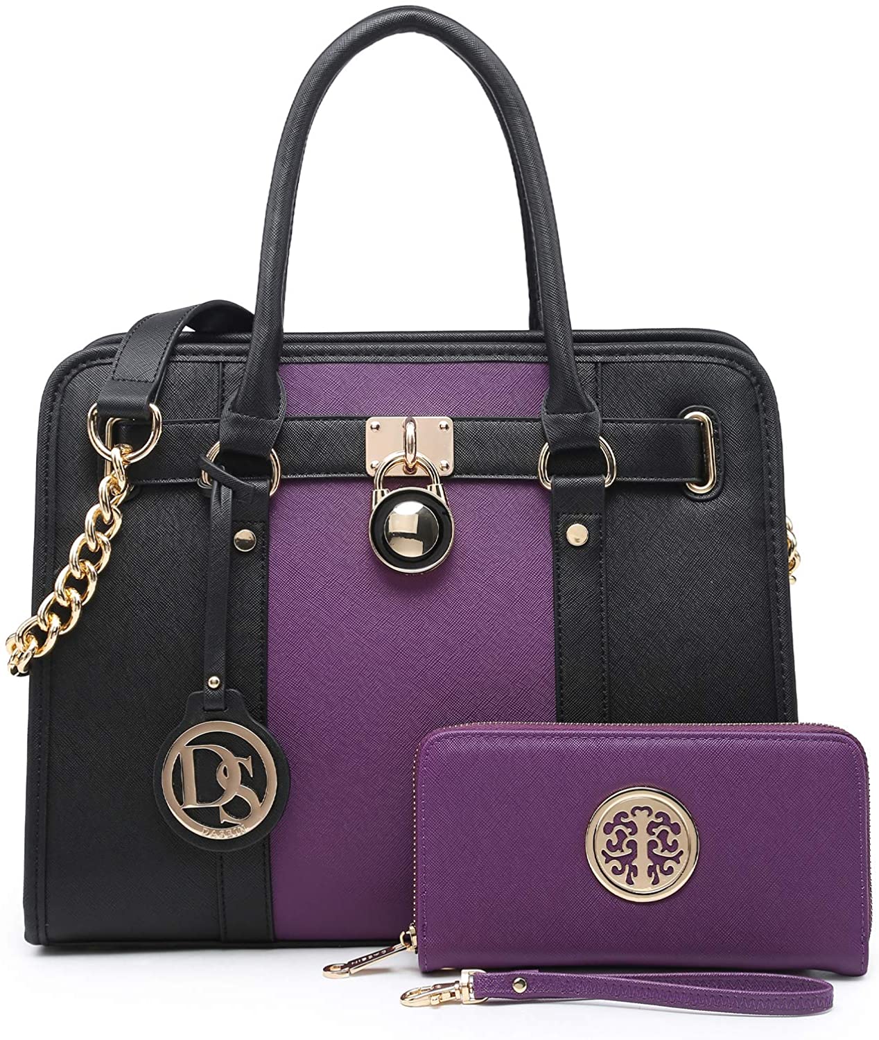 Price:$38.99    Purses and Handbags for Women Satchel Ladies Tote Purses Shoulder Bags with Wallet 2pcs Set, 01-7103-Purple/Black  Clothing