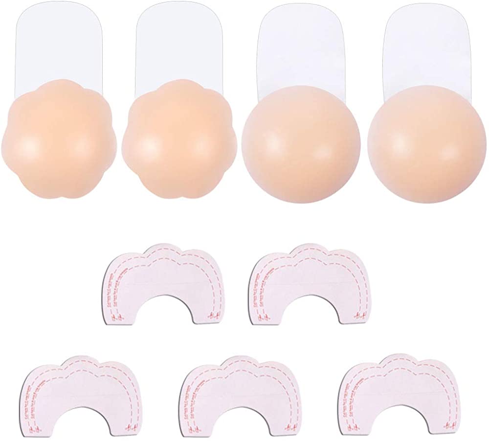 Price:$13.99    Lady Up 2 Pairs Silicone Nipple Covers Reusable Nippleless Covers Breast Lift Nipple Pasties Breast Stickers for Women (Flower+Round Shape)  Clothing