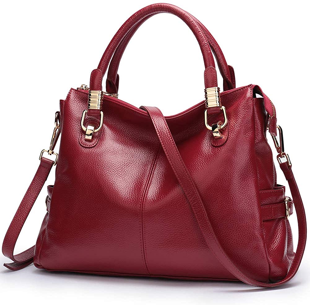 Price:$79.99    Vatan Women's Vintage Genuine Leather Handbag Daily Work Tote Shoulder Bag Large Capacity (Wine red-B)  Clothing