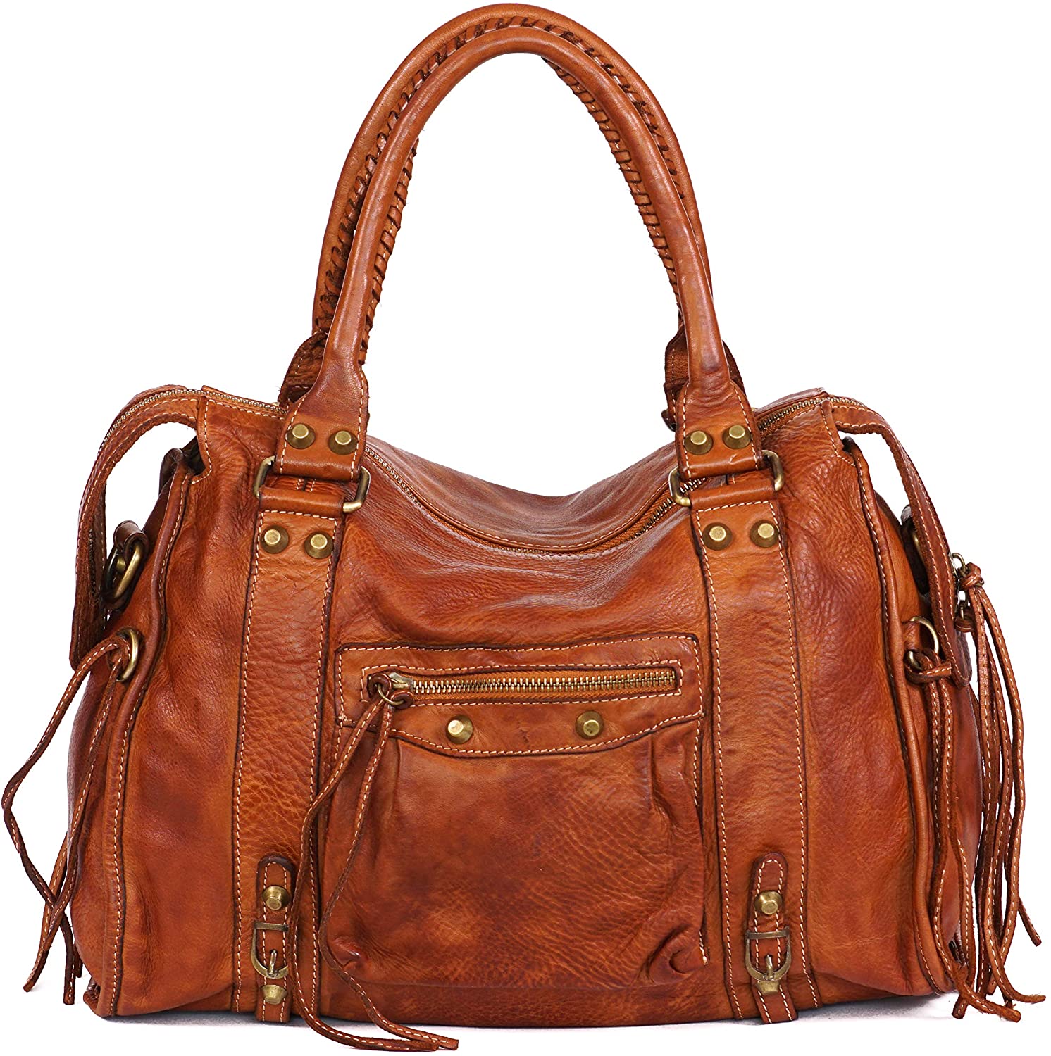 Price:$218.90 Women Top Handle Leather Bag - Handmade Vintage Shoulder Bag Genuine Leather Purse  Handbags   