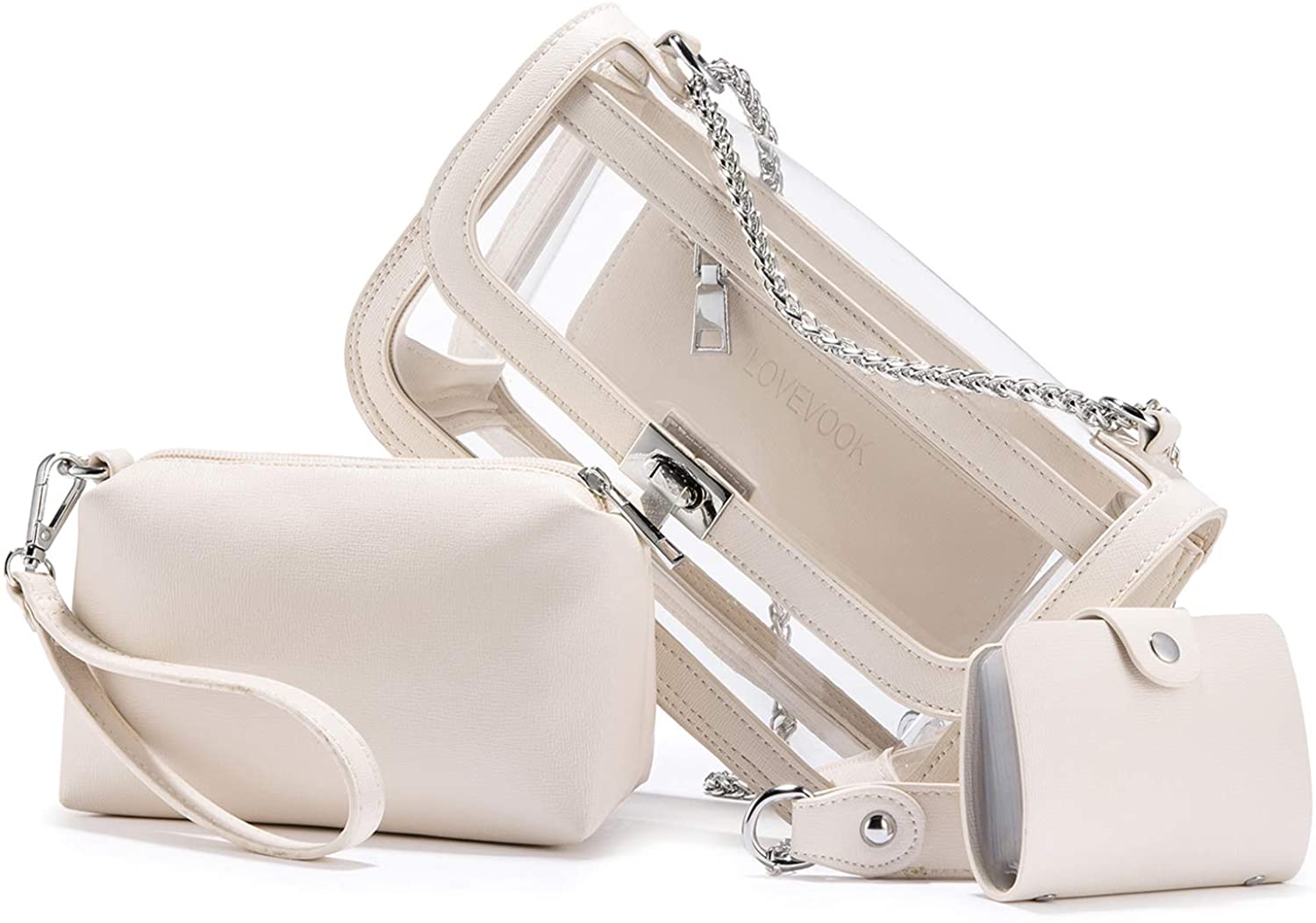 Price:$26.99    Clear Crossbody Bag Purse for Women Stadium Approved PVC Shoulder Bags 3PCS Set Transparent  Clothing