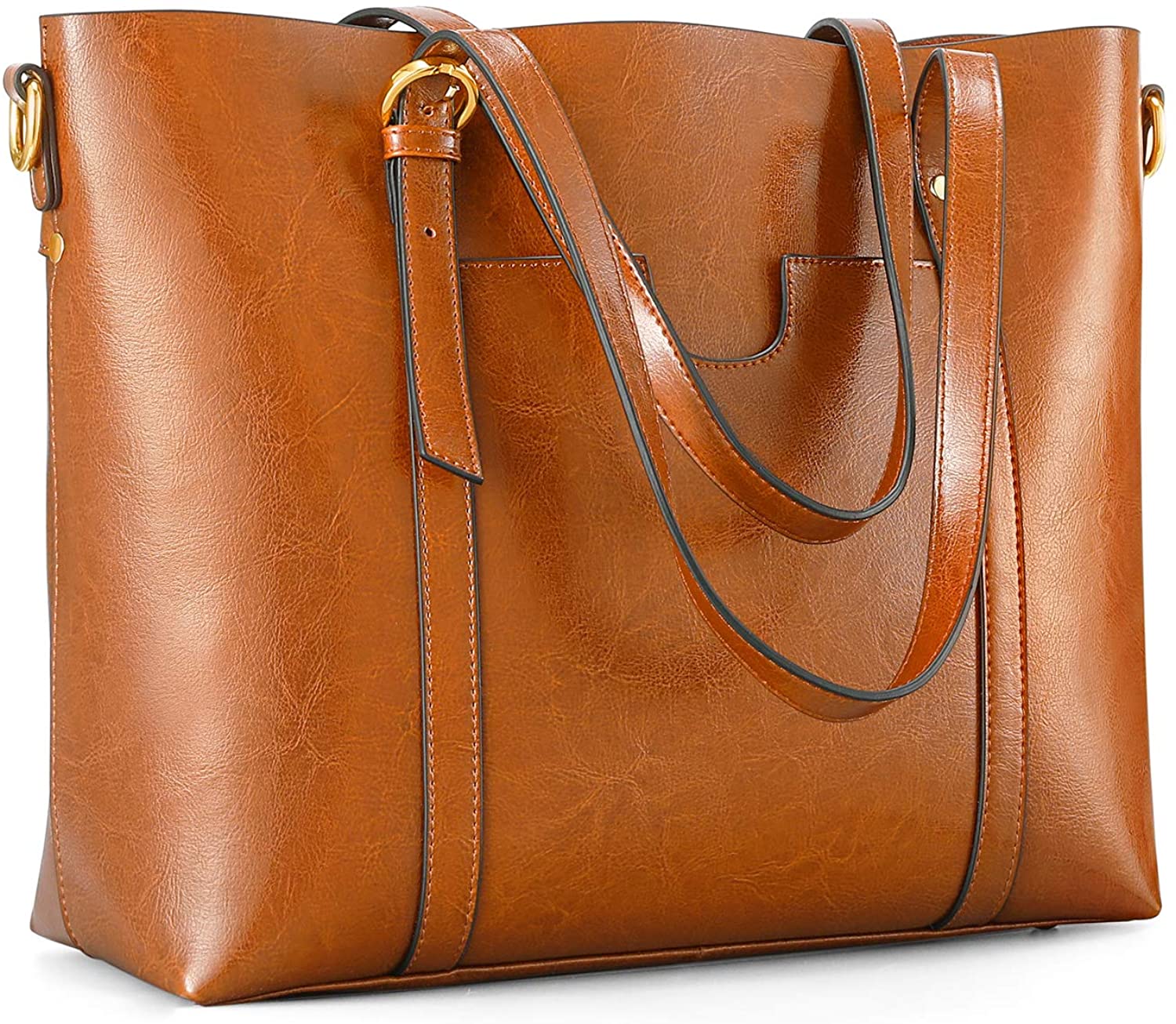 Price:$57.99    Kattee Women's Genuine Leather Tote Bag Vintage Large Capacity Satchel Work Purses and Handbags with Ajustable Straps(Orangey Brown)  Clothing
