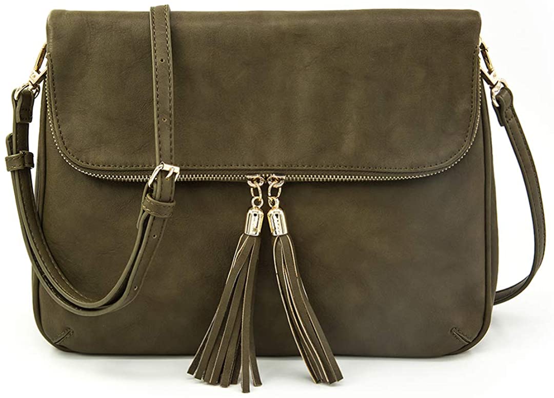 Price:$34.95 EMPERIA Selma Vegan Leather Medium Messenger Bag Fashion Crossbody Shoulder Bag for Women Olive  Handbags   
