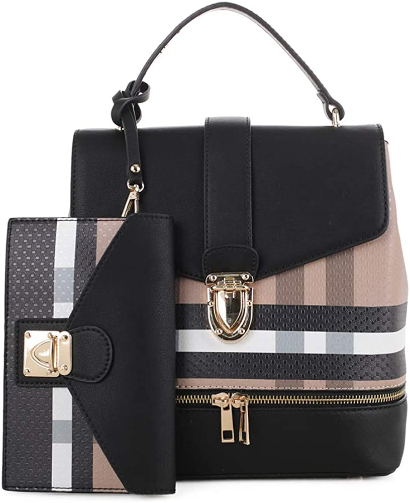 Price:$39.85    Fashion Casual Faux Leather Shoulder Bag Mini Backpack School Bag for Women 2pc | Brown/Black  Clothing