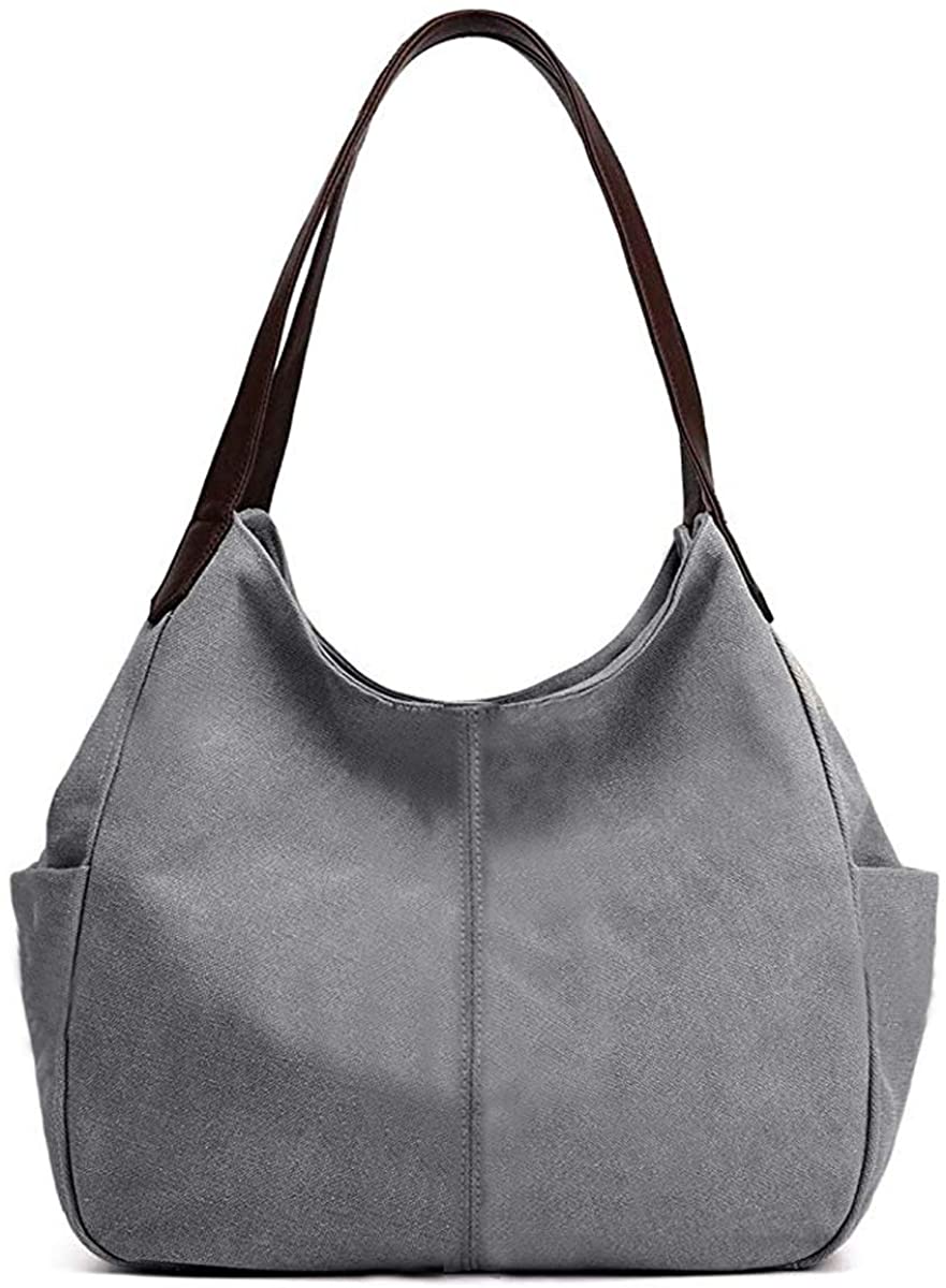Price:$19.99    Hiigoo Women's Canvas Totes Bag Shoulder Bag Handbags Messenger Bag Big Shopping Bags (Grey)  Clothing