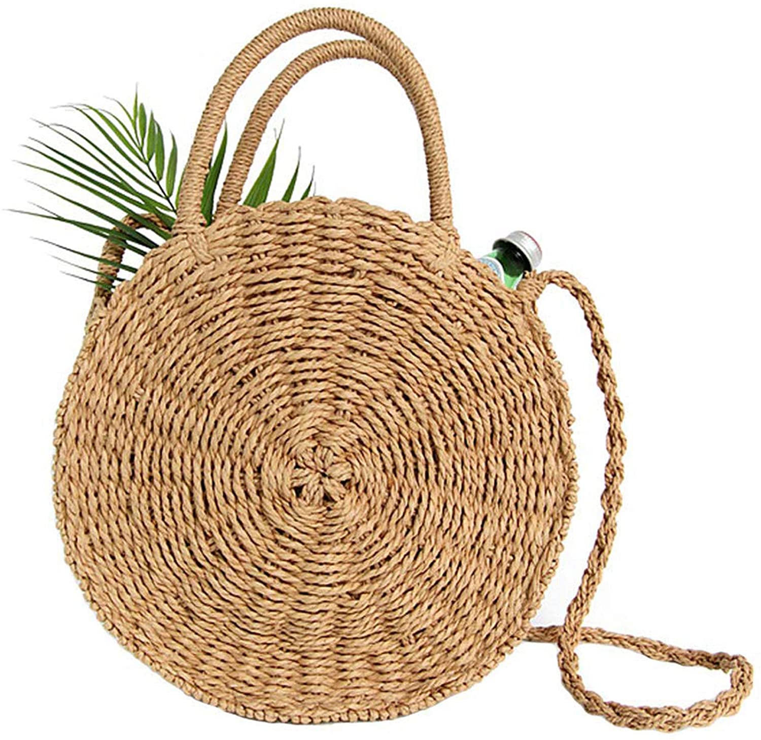 Price:$20.99 Teeya Straw Crossbody Bag Women Weave Shoulder Bag Round Summer Beach Purse and Handbags, Khaki, Medium  Handbags   
