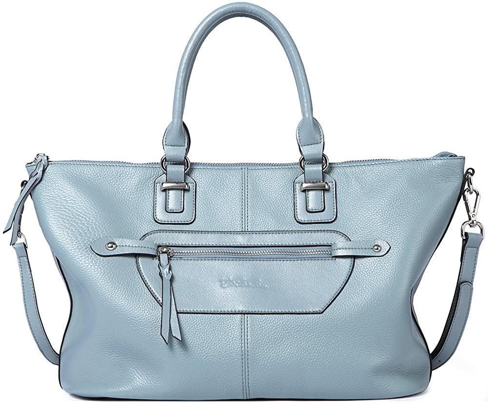 Price:$67.99    BOSTANTEN Genuine Soft Leather Handbags for Women Tote Shoulder Purse Crossbody Bags Light Blue  Clothing