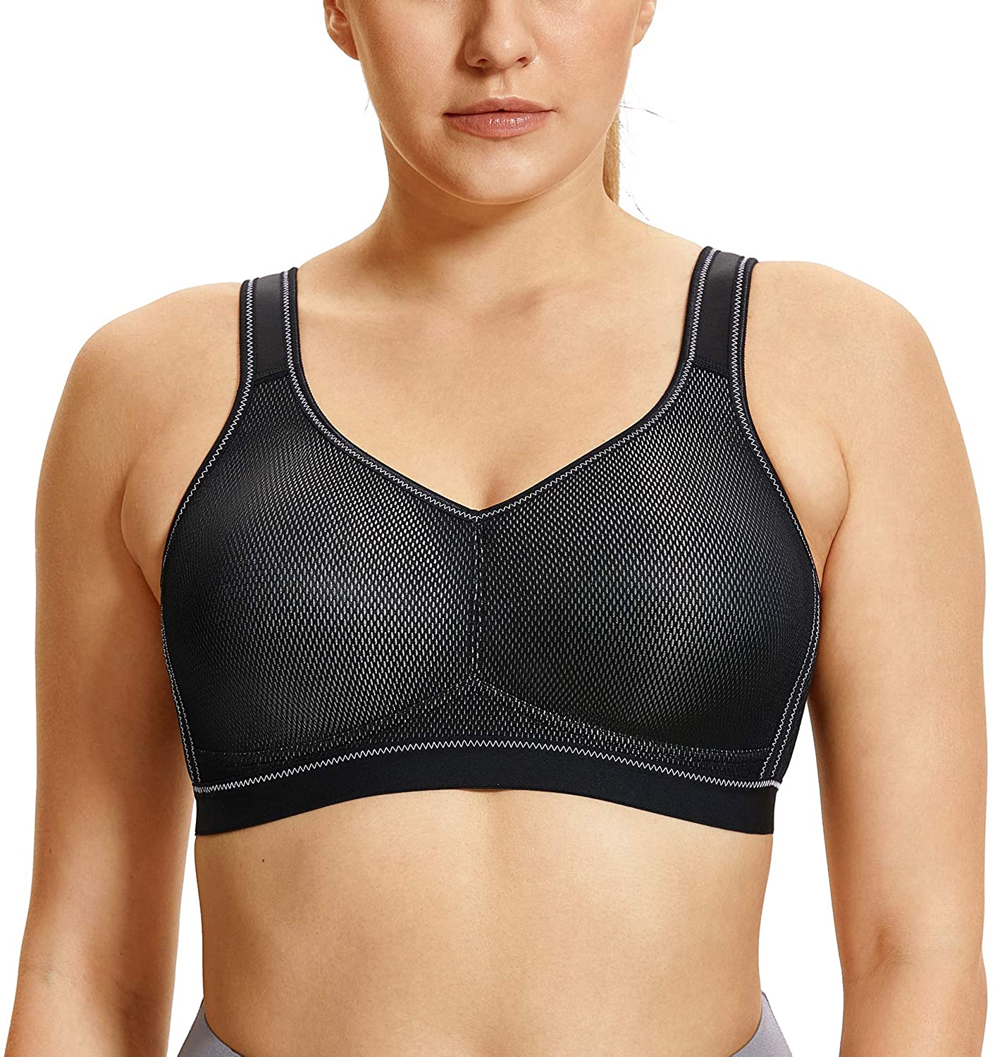 Price:$0.00 SYROKAN Women's High Impact Support Wirefree Plus Size Sports Bra Black-New 40DD at Amazon Women’s Clothing store