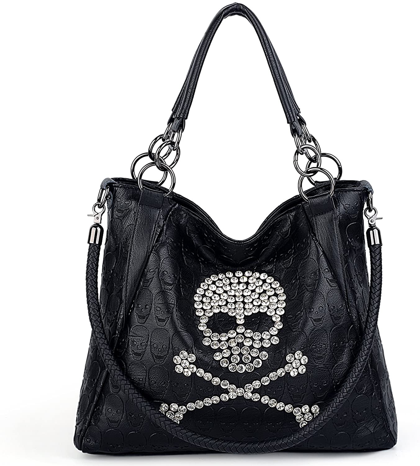 Price:$49.99    UTO Women Skull Tote Bag 3 Way Top Handle Handbag PU Leather Purse Crossbody Shoulder Bags B  Clothing