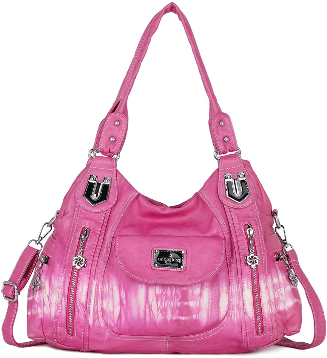 Price:$39.99    Angel Kiss Roomy Fashion Hobo Womens Handbags Ladies Purse Satchel Shoulder Bags Tote Washed Leather Bag (A-AK812-4Z 112 PINK)  Clothing