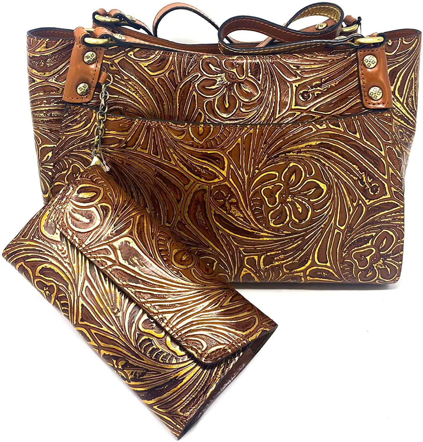 Price:$196.33 Patricia Nash Romina Tobacco Fields Shoulder Bag Tan/Gold, Medium  Handbags   