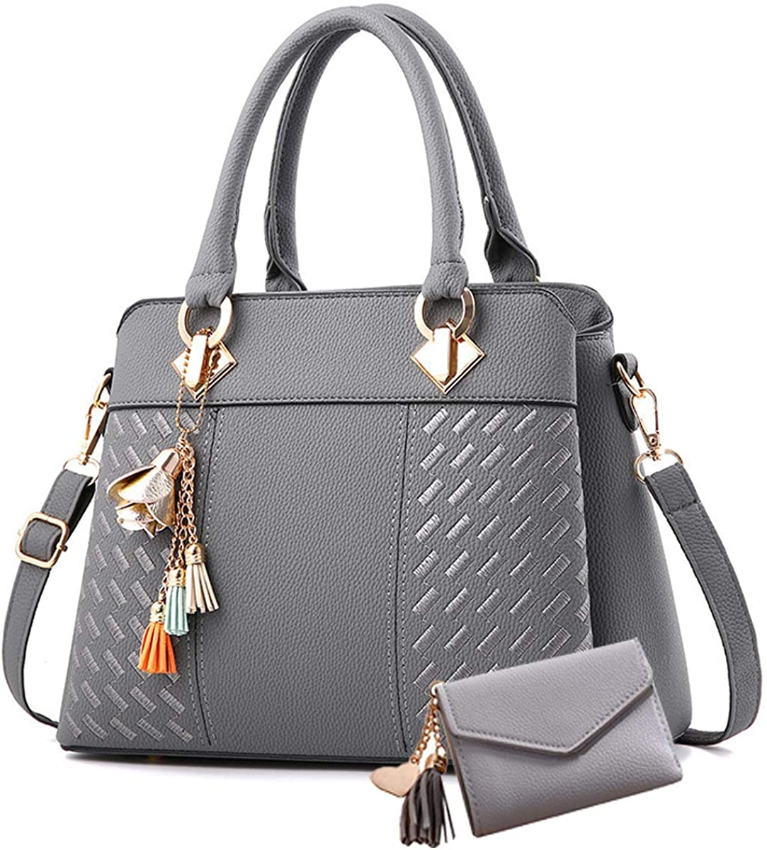 Price:$29.99    Mazzamax Women’s Purses and Handbags PU Shoulder Bags plus Wallet (grey)  Clothing