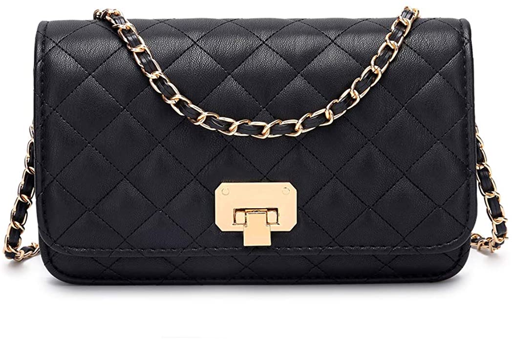 Price:$26.98 Women Black Quilted Purse Lattice Clutch Small Crossbody Shoulder Bag with Chain Strap Leather  Handbags   