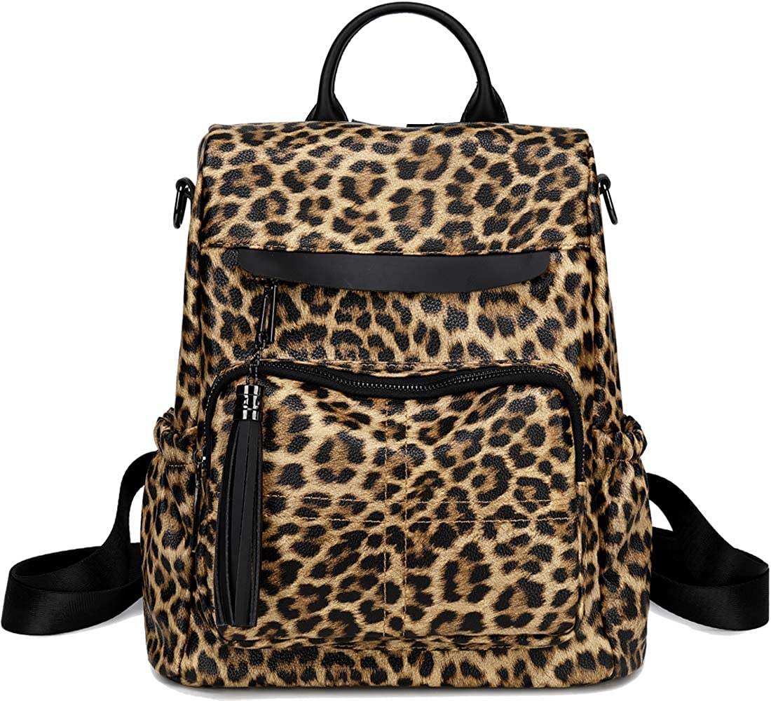 Price:$29.99   | Womens Backpack Purse Leopard PU Casual Backpack Shoulder Bag Travel Daypack (Leopard-Brown) | Kids' Backpacks