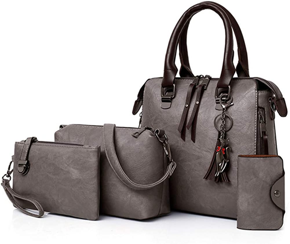 Price:$26.99    Handbags for Women, JOSEKO Lady Large Capacity Tote Bag Tassel PU Leather Shoulder Bags Satchel 4pcs Purse Set Gift Grey One_Size  Clothing