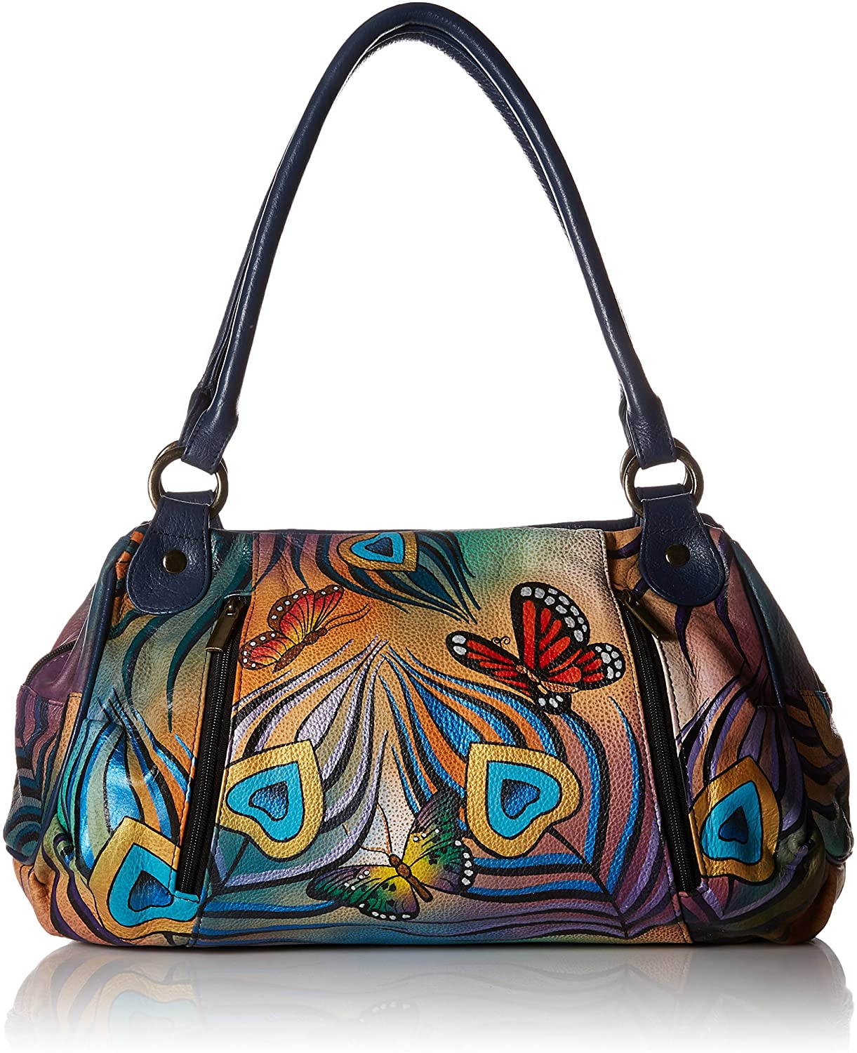 Price:$0.00    Anna by Anuschka Women’s Genuine Leather Ruched Hobo Shoulder Bag | Original Artwork | Flying Peacock  Clothing