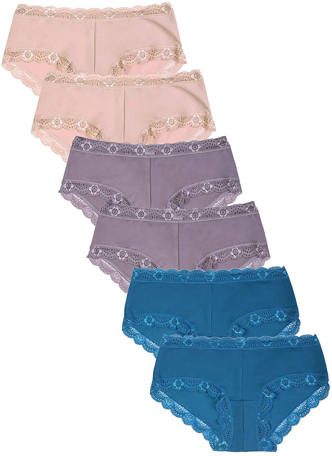 Price:$6.95 Women's Premium Lace Trim Detail Full Coverage Hipster Panty Underwear Multipack (Pack of 6 or 2) at Amazon Women’s Clothing store